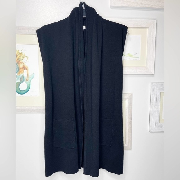 CHICO’S Black Open Front Patch Pocket Sleeveless Sweater Size Small - Picture 6 of 9